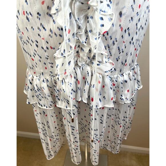 Sabina Musayev White Dot Sun Ruffle Lace Front Metallic Mini Dress Size XS - Picture 5 of 8